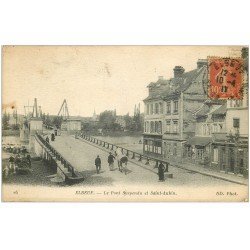 carte postale ancienne 76 ELBEUF. Pont suspendu et Saint-Aubin 1917