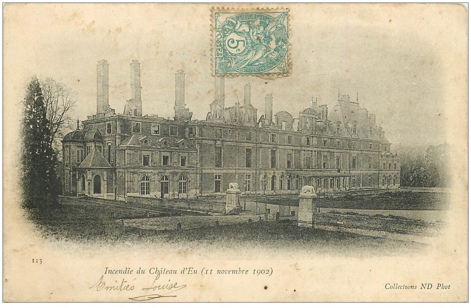 carte postale ancienne 76 EU. Château incendie 1902