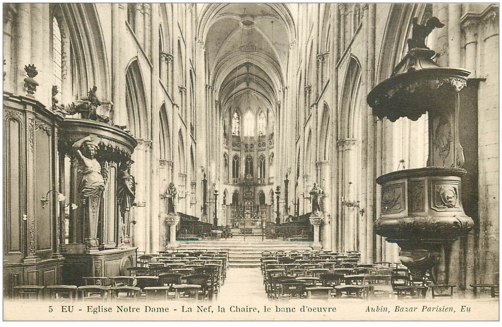 carte postale ancienne 76 EU. Eglise Notre-Dame Nef et Chaire