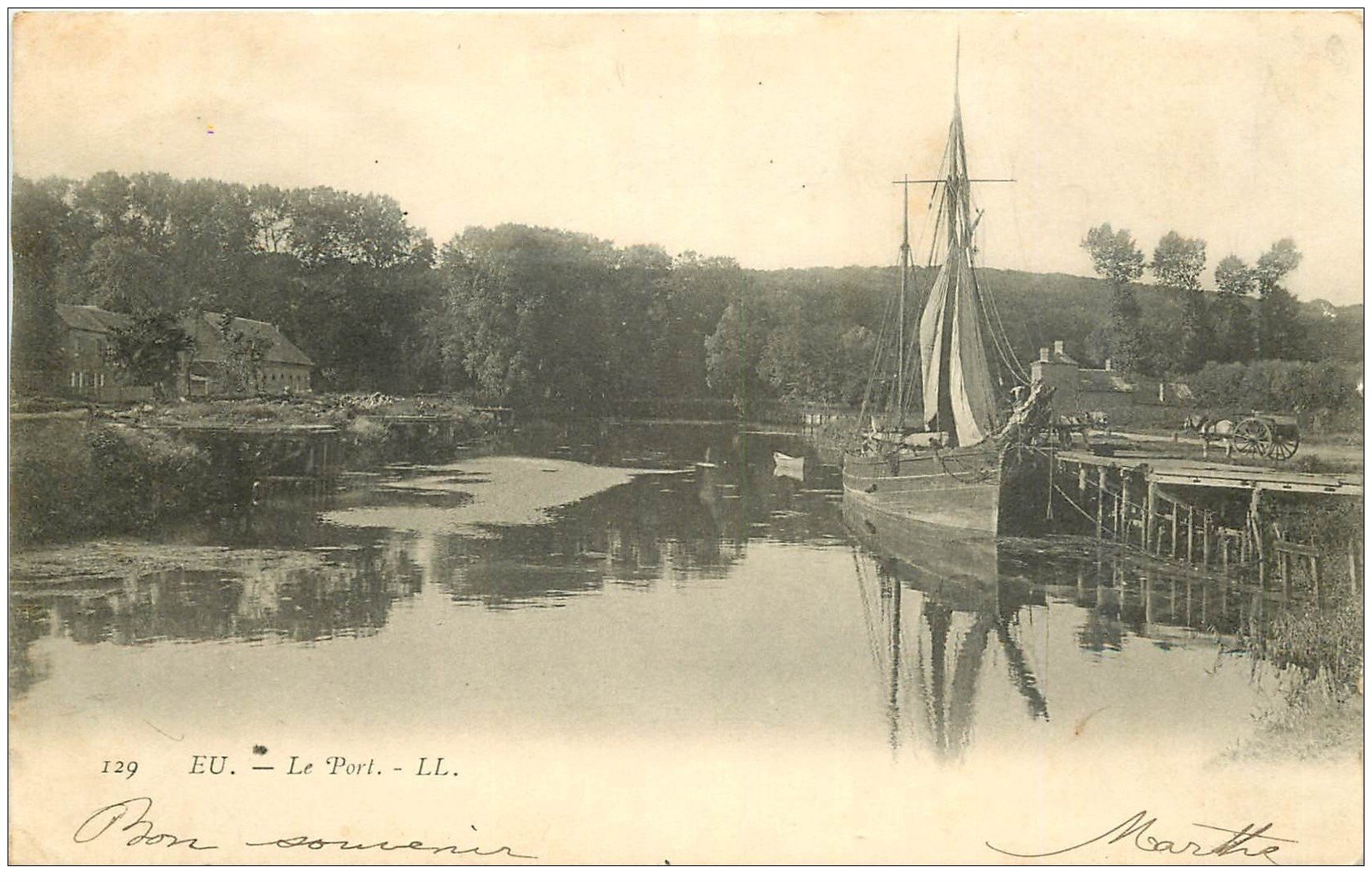 carte postale ancienne 76 EU. Le Port bateau transport 1905