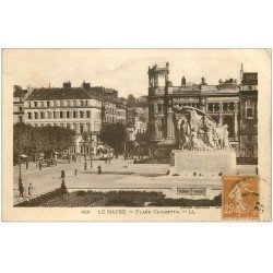 carte postale ancienne 76 LE HAVRE. La Place Gambetta 1927 Hôtel de Bordeaux