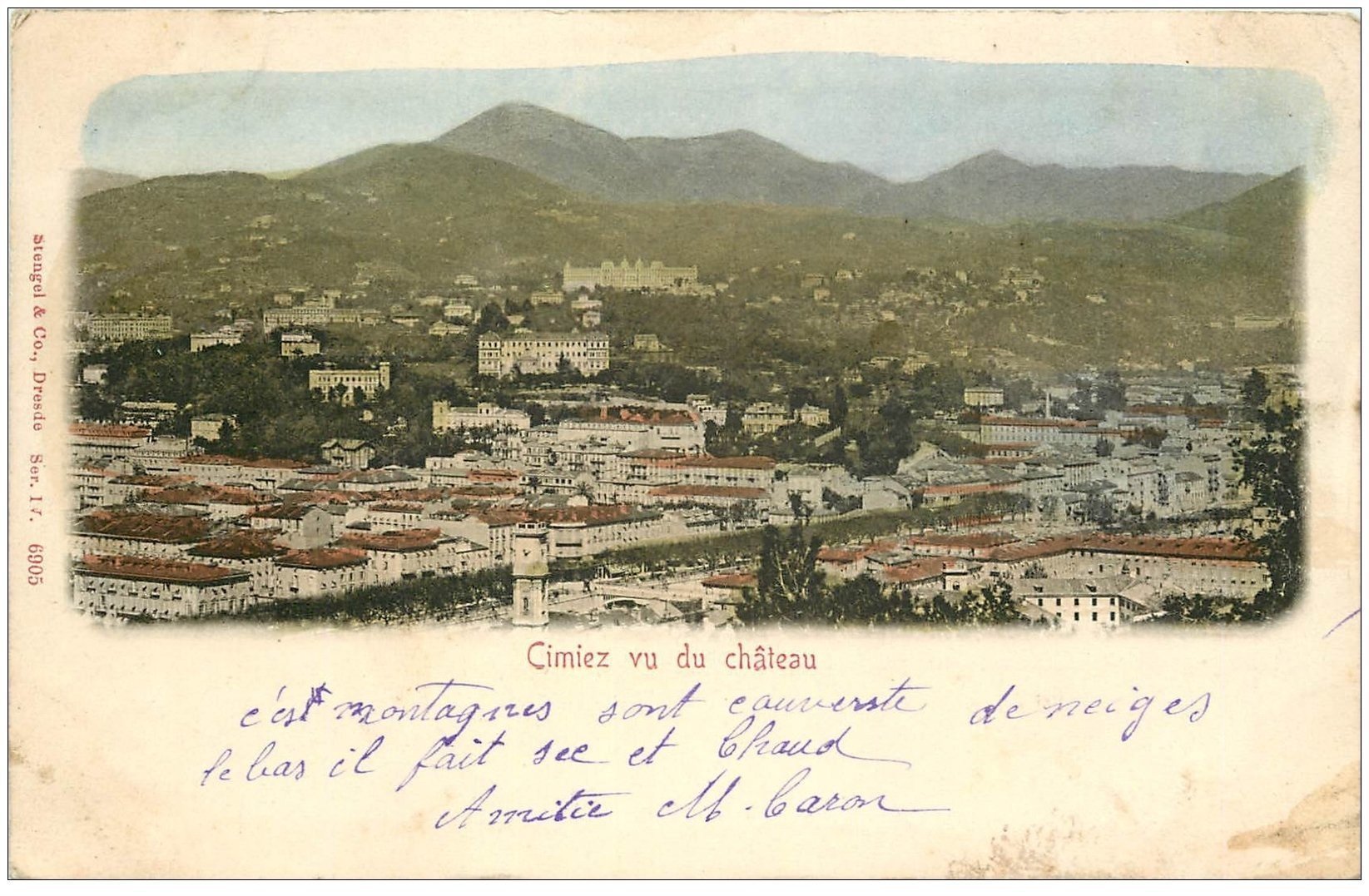 carte postale ancienne 06 CIMIEZ vu du Château vers 1903