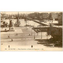 carte postale ancienne 76 LE HAVRE. Place Gambetta Bassin du Commerce 1932
