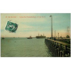 carte postale ancienne 76 LE HAVRE. Sortie Transatlantique 1908. Cargo-Boat