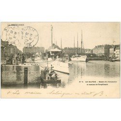 carte postale ancienne 76 LE HAVRE. Station des Torpilleurs Bassin du Commerce 1903