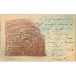 carte postale ancienne 76 LE TREPORT. L'Escalier de la Falaise. Rare carte gauffrée et Timbre Taxe 1908 et T du Facteur