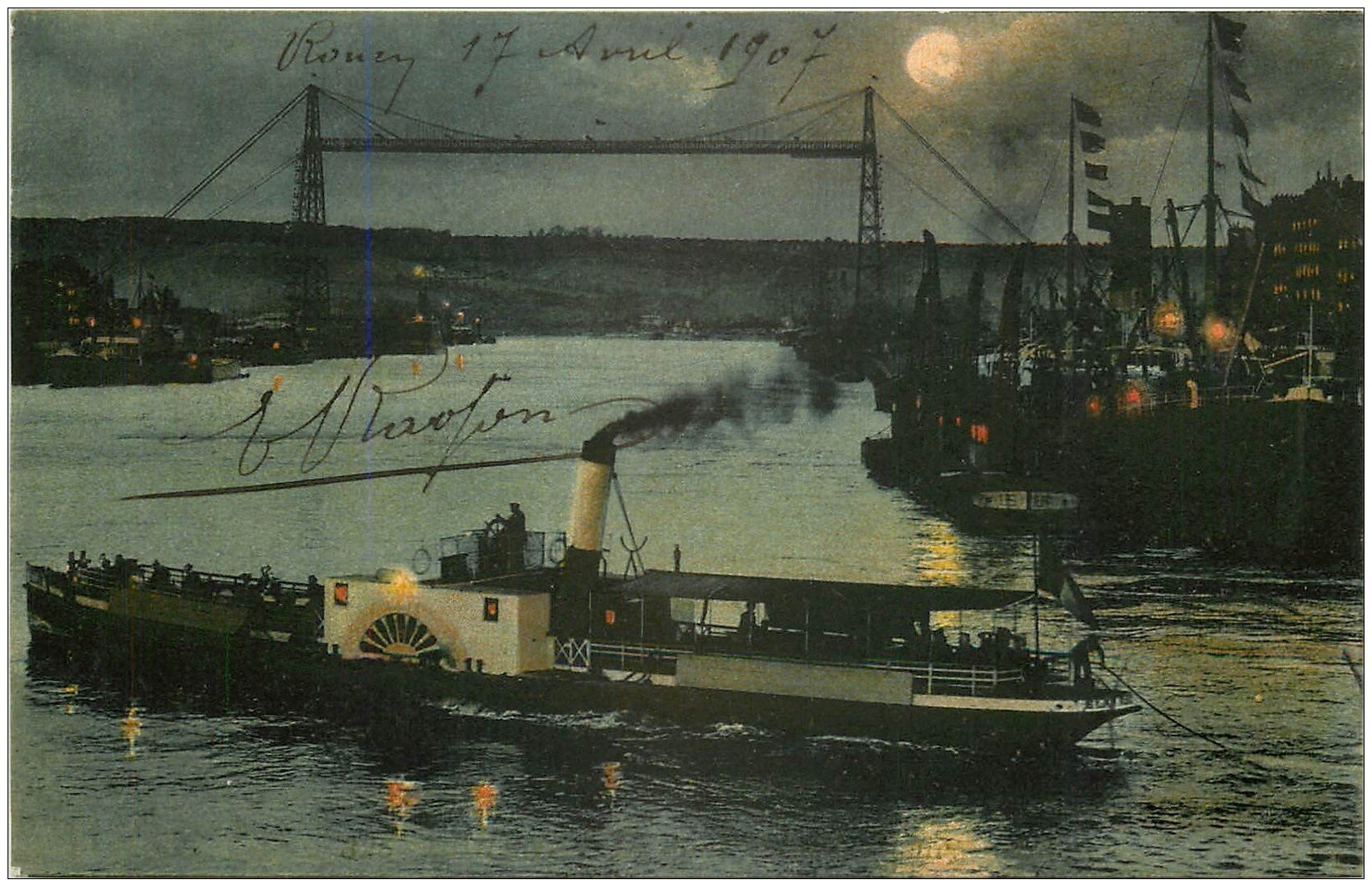 carte postale ancienne 76 ROUEN. Bateau de Nuit 1907