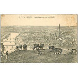 carte postale ancienne 76 ROUEN. Fermier et Vaches Côte Sainte-Catherine. Timbre manquant