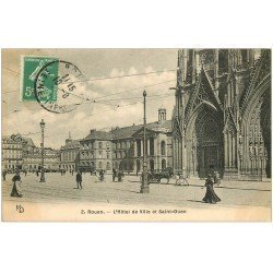 carte postale ancienne 76 ROUEN. Hôtel de Ville et Saint-Ouen 1913