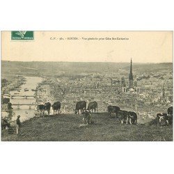 carte postale ancienne 76 ROUEN. Paysan et troupeau de Vaches Côte Sainte-Catherine 1908