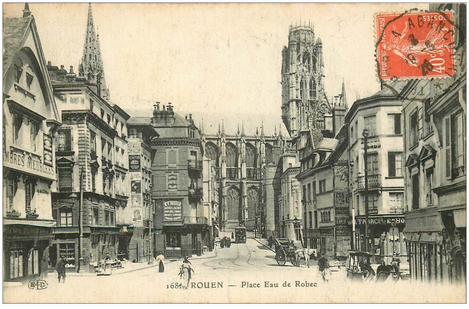 carte postale ancienne 76 ROUEN. Place Eau de Robec 1926. Pour Gagny