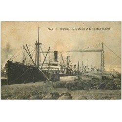 carte postale ancienne 76 ROUEN. Pont Transbordeur Quais Navire