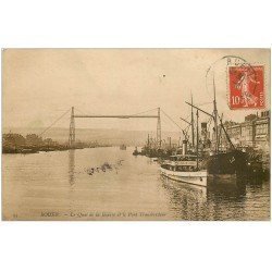 carte postale ancienne 76 ROUEN. Quai Bourse et Pont Transbordeur 1909