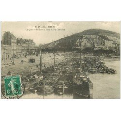 carte postale ancienne 76 ROUEN. Quai de Paris 1914 Péniches