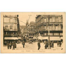 carte postale ancienne 76 ROUEN. Rue de la République 1936 Dentiste à l'étage