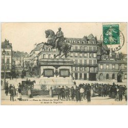 carte postale ancienne 76 ROUEN. Statue Napoléon Place Hôtel de Ville Rue République 1915