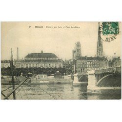 carte postale ancienne 76 ROUEN. Théâtre des Arts et Pont Boïeldieu