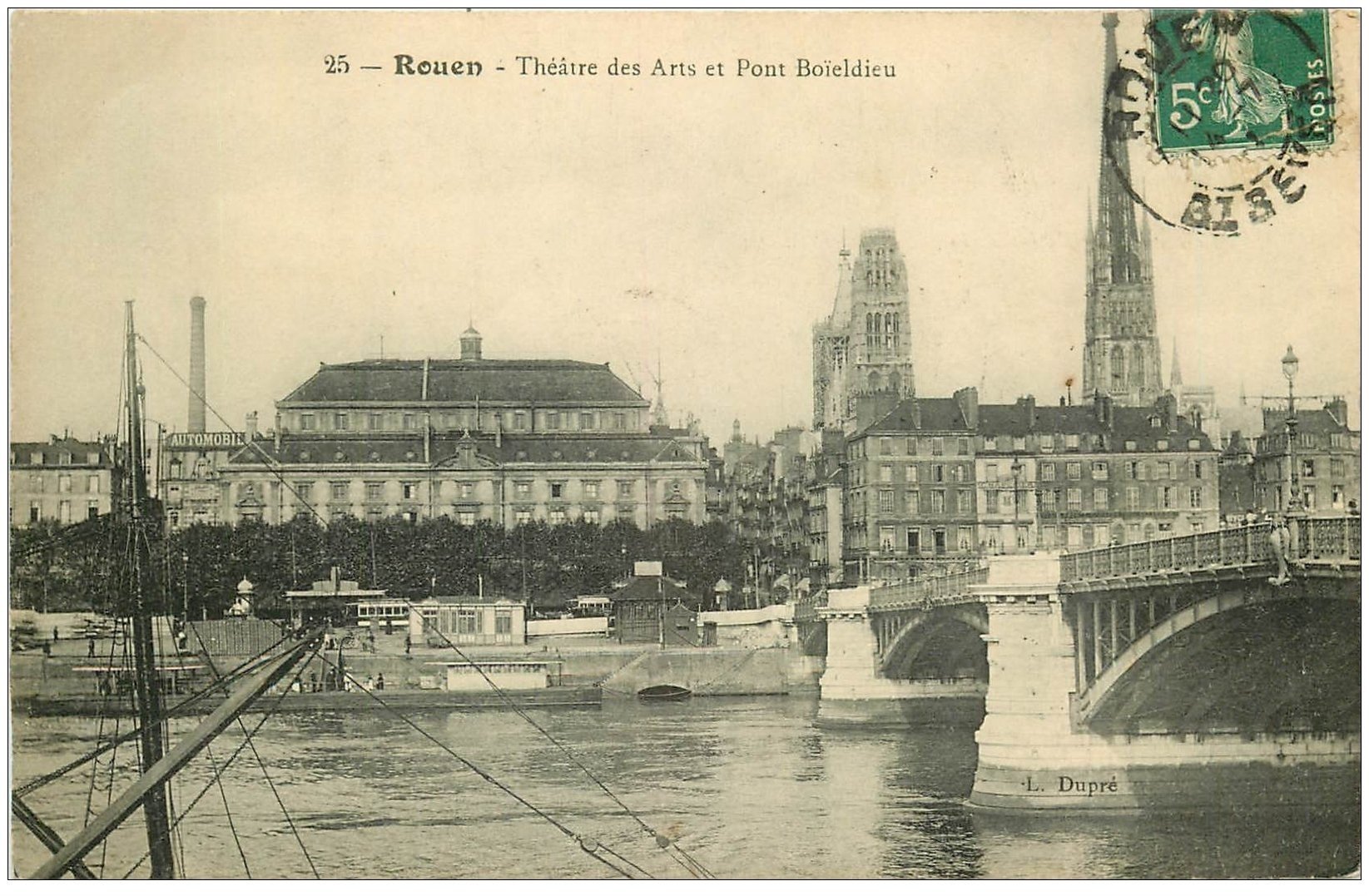 carte postale ancienne 76 ROUEN. Théâtre des Arts et Pont Boïeldieu