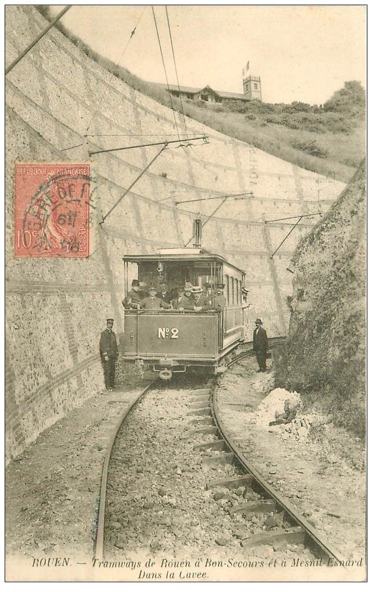 76 ROUEN. Tramway dans la Cavée 1906 de Bon Secours à Mesnil-Esnard