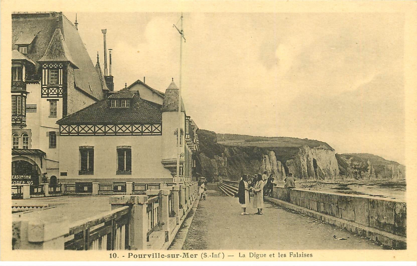 carte postale ancienne 76 POURVILLE. Digue et Falaises