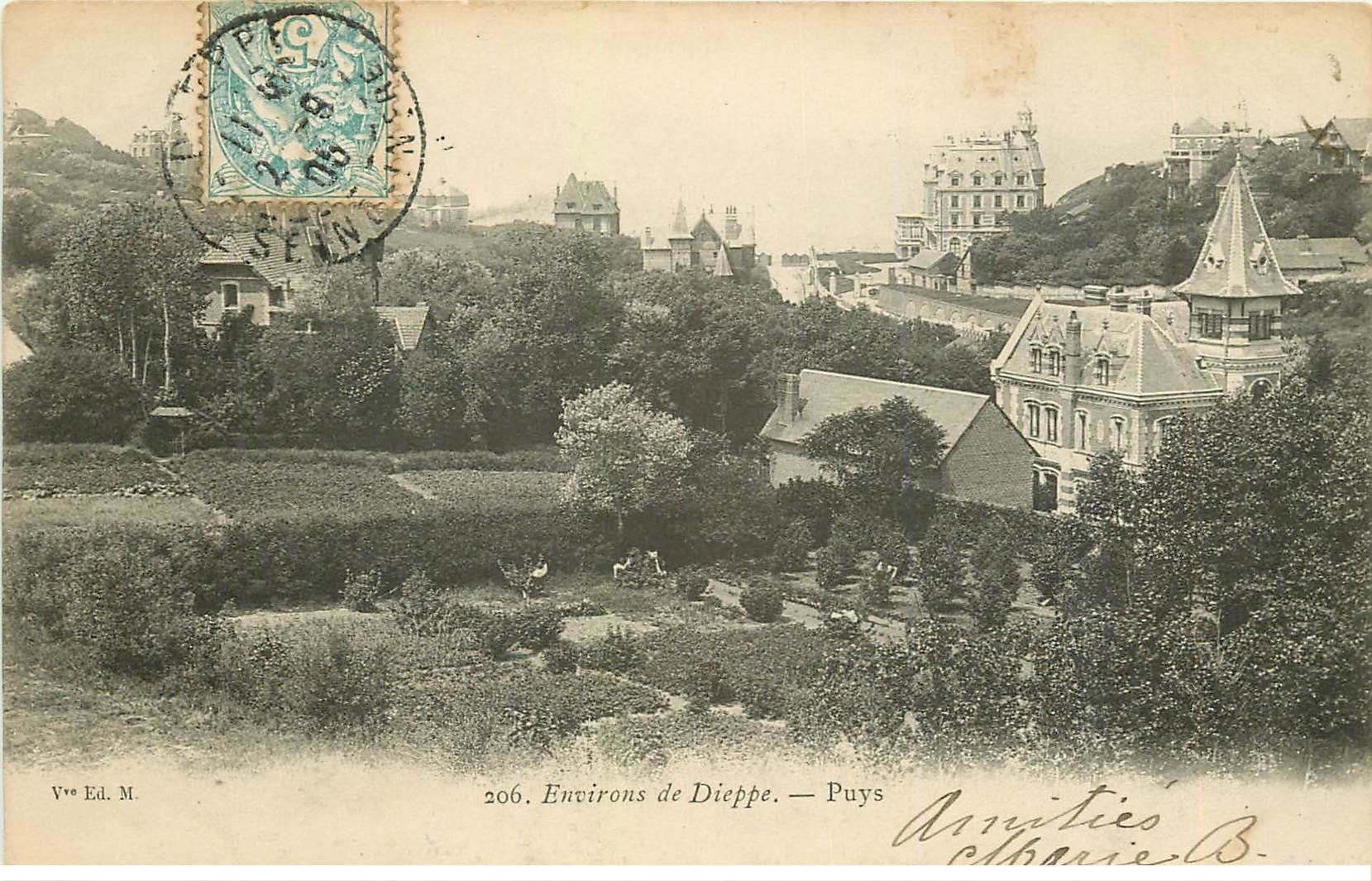 carte postale ancienne 76 PUYS. Jardins 1905