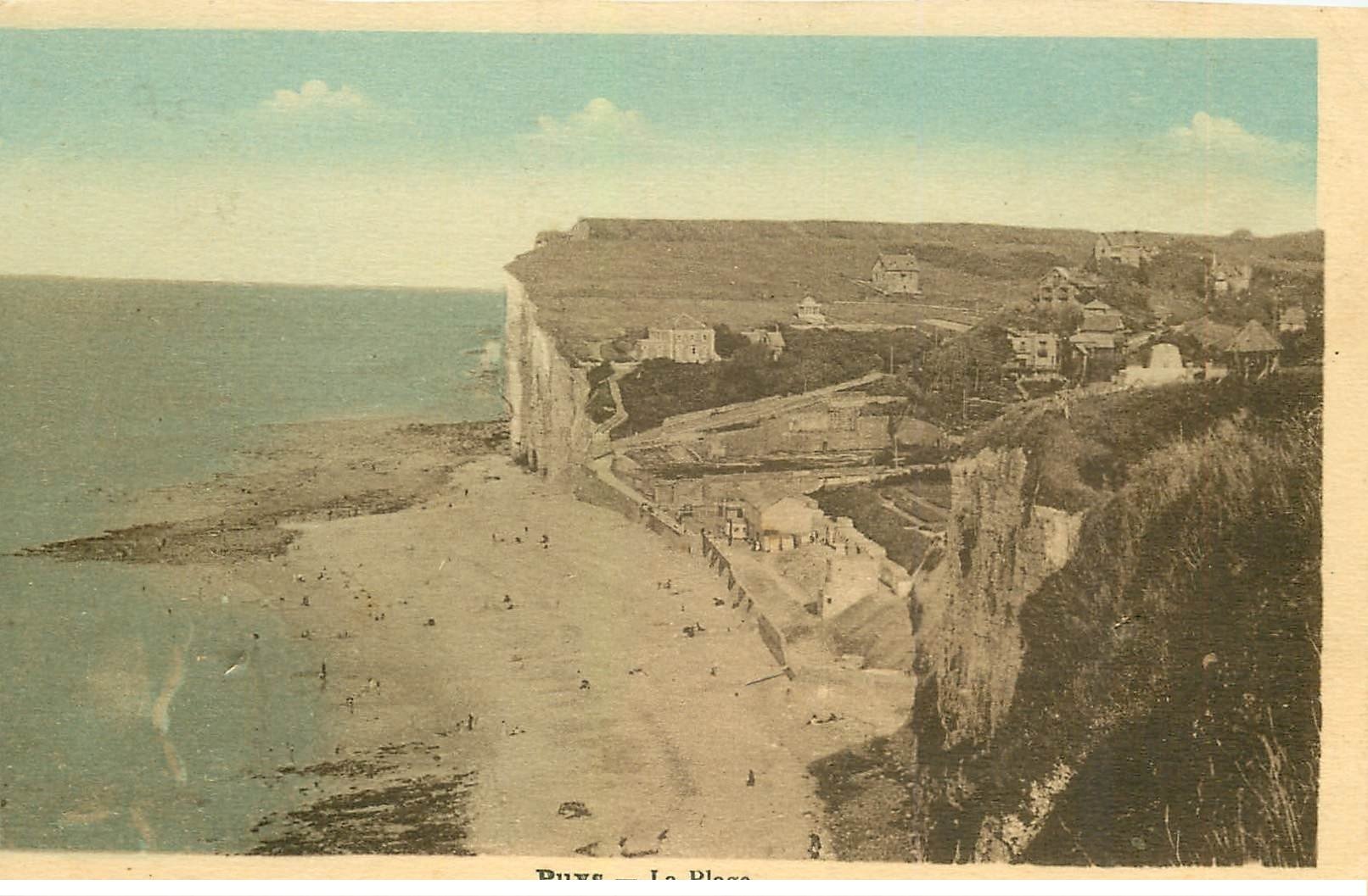 carte postale ancienne 76 PUYS. La Plage 1938. Mauvaise découpe bord gauche