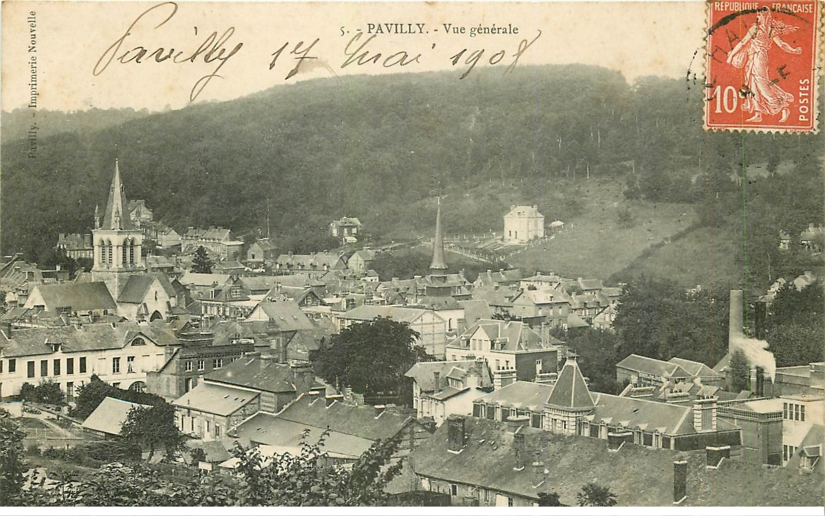 carte postale ancienne 76 PAVILLY. Vue générale 1908