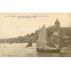 carte postale ancienne 76 LE TREPORT. Sortie Barque de Pêche. Quai et Port 1916