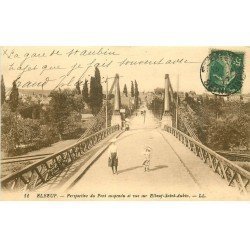 carte postale ancienne 76 ELBEUF. Pont suspendu 1907. Ecriture croisée verso