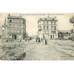 carte postale ancienne 76 ELBEUF. Place Bonaparte ravages Orage de 1908