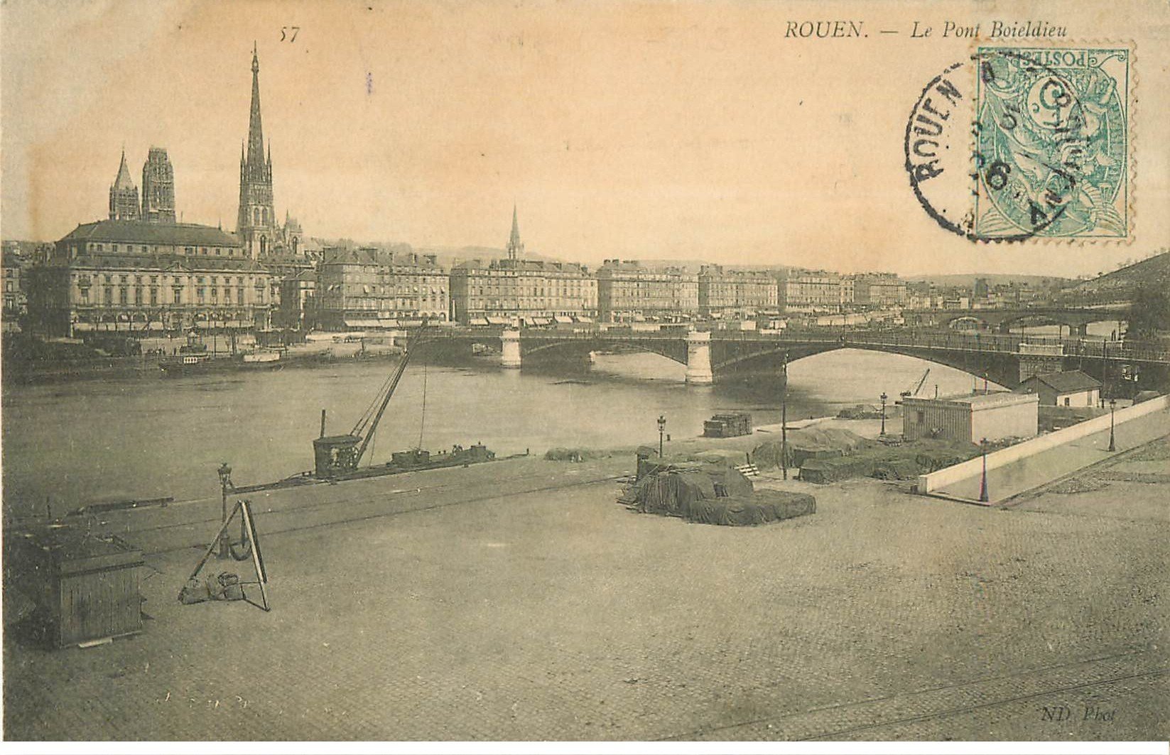 carte postale ancienne 76 ROUEN. Le Pont Boieldieu 1906