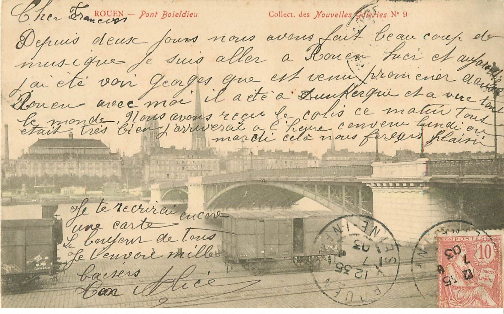 carte postale ancienne 76 ROUEN. Pont Boieldieu 1903. Collection Nouvelles Galeries