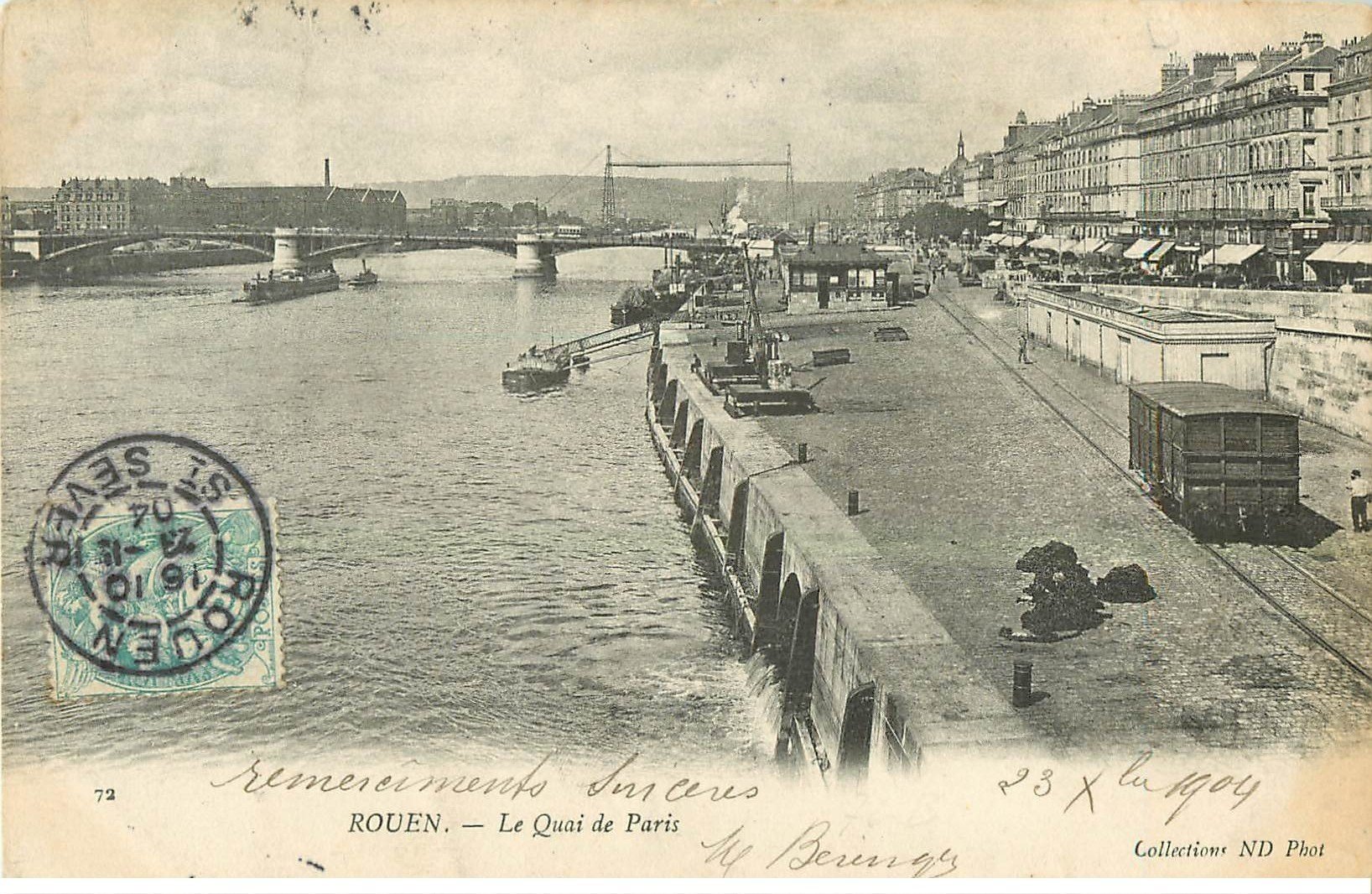 carte postale ancienne 76 ROUEN. Quai de Paris 1904