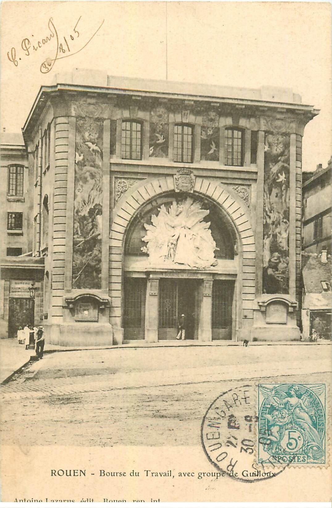 carte postale ancienne 76 ROUEN. Bourse du Travail groupe de Guilloux 1905