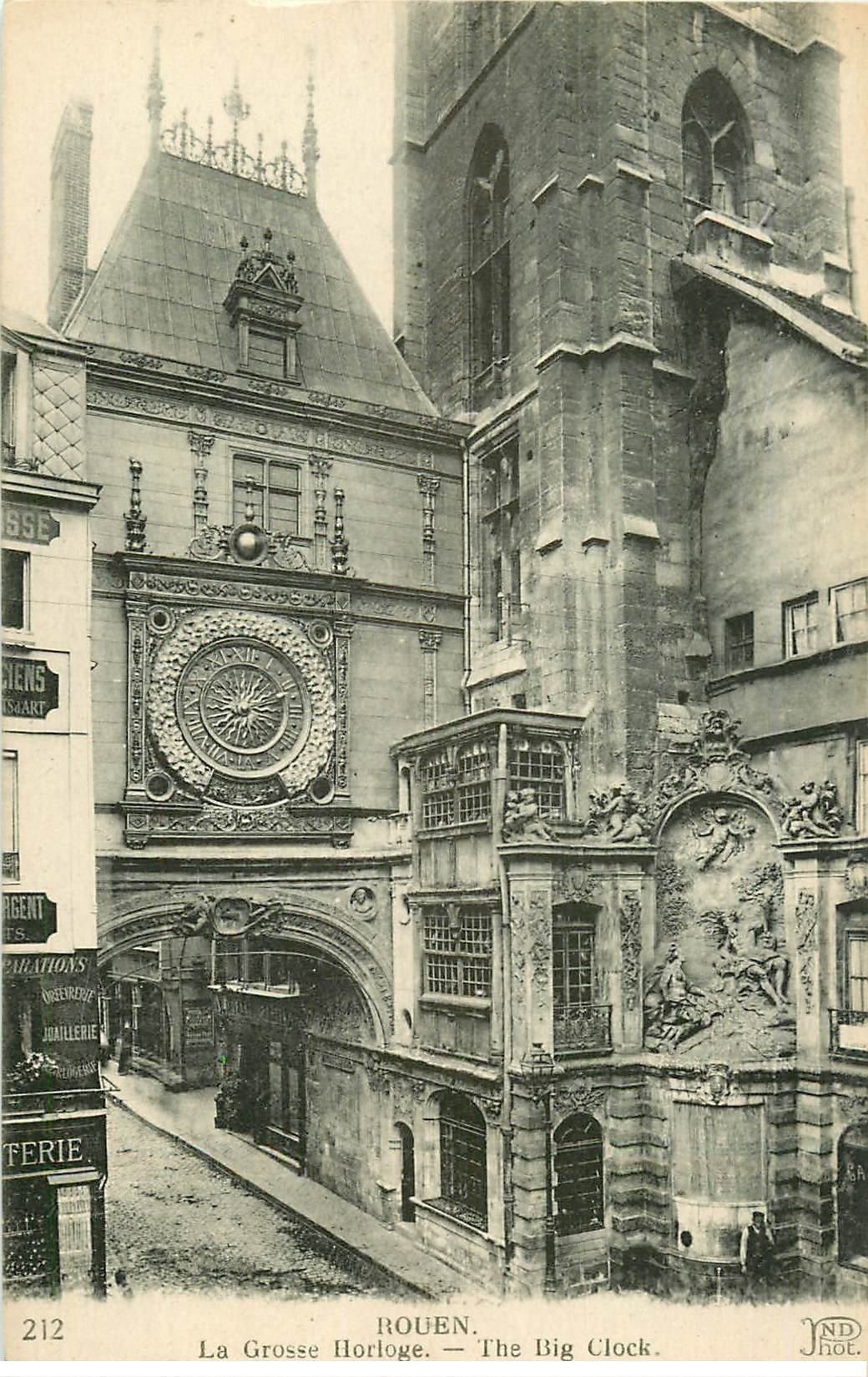 carte postale ancienne 76 ROUEN. La Grosse Horloge et Bijouterie 212