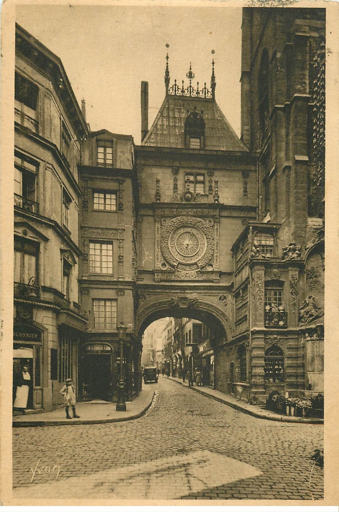 carte postale ancienne 76 ROUEN. Grosse Horloge, Arcade et Fontaine 1937