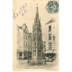 carte postale ancienne 76 ROUEN. Fontaine Croix de Pierre 1904 Café Neveu
