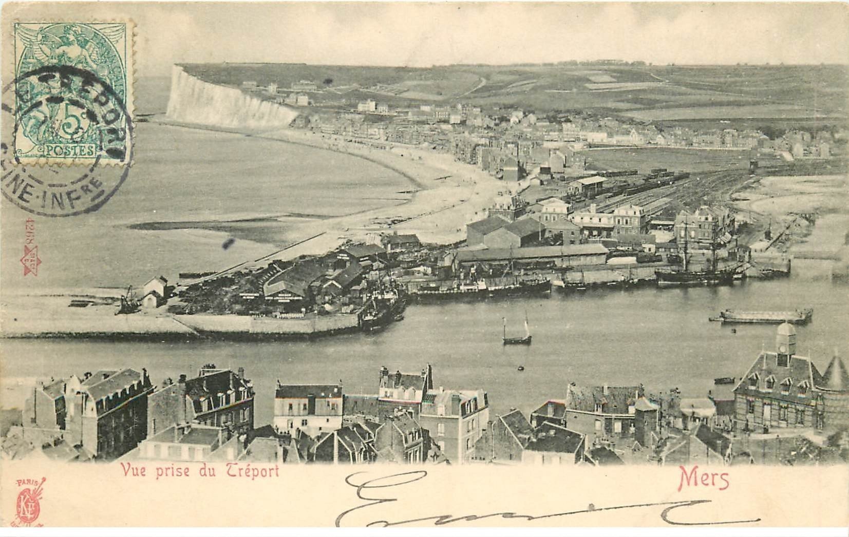 carte postale ancienne 76 MERS. Vue prise du Tréport 1904