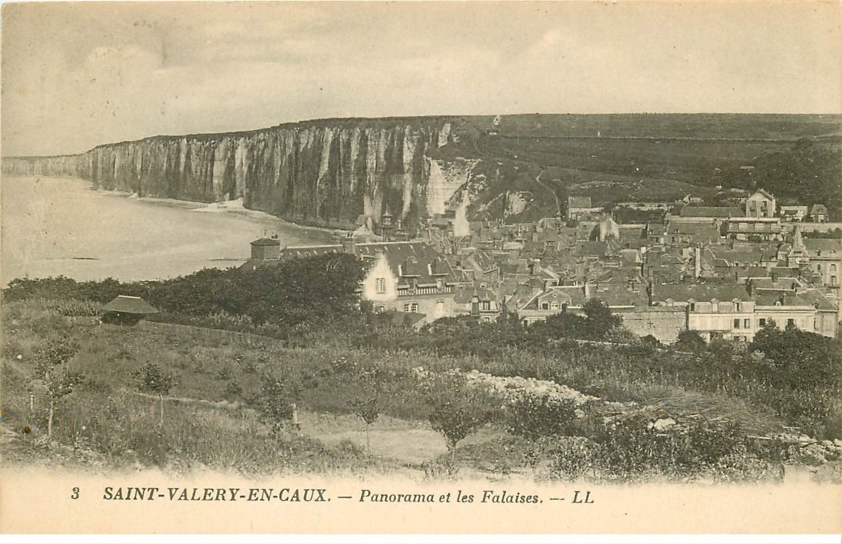 carte postale ancienne 76 SAINT-VALERY-EN-CAUX. Panorama et Falaises 1927