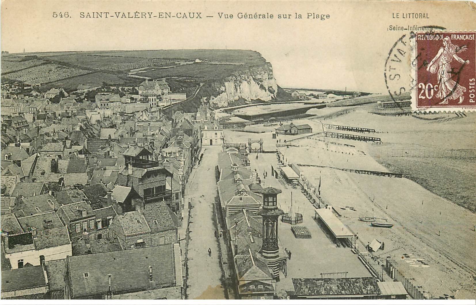 carte postale ancienne 76 SAINT-VALERY-EN-CAUX. Vue sur la Plage