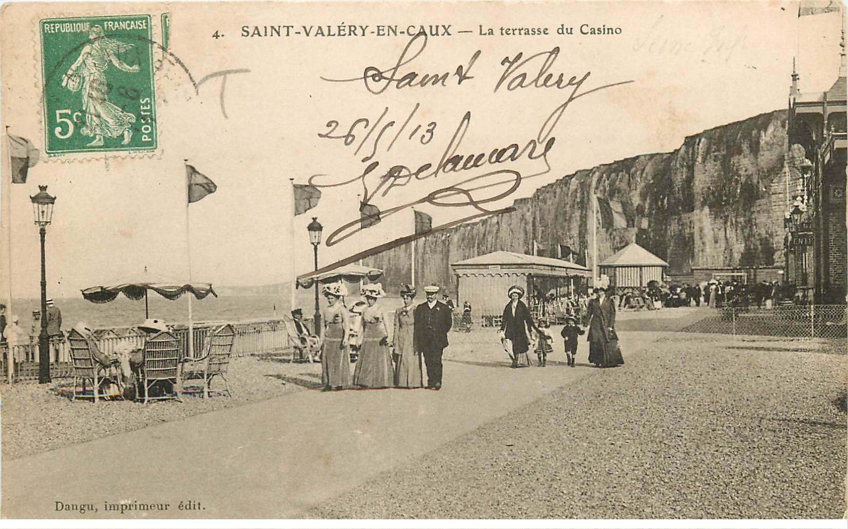 carte postale ancienne 76 SAINT-VALERY-EN-CAUX. Terrasse du Casino 1913