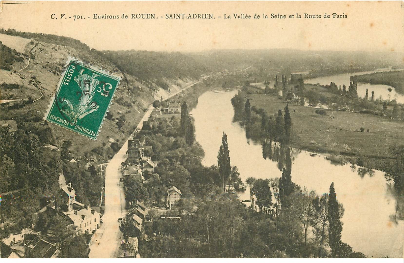 carte postale ancienne 76 SAINT-ADRIEN. Route de Paris Vallée Seine 1912