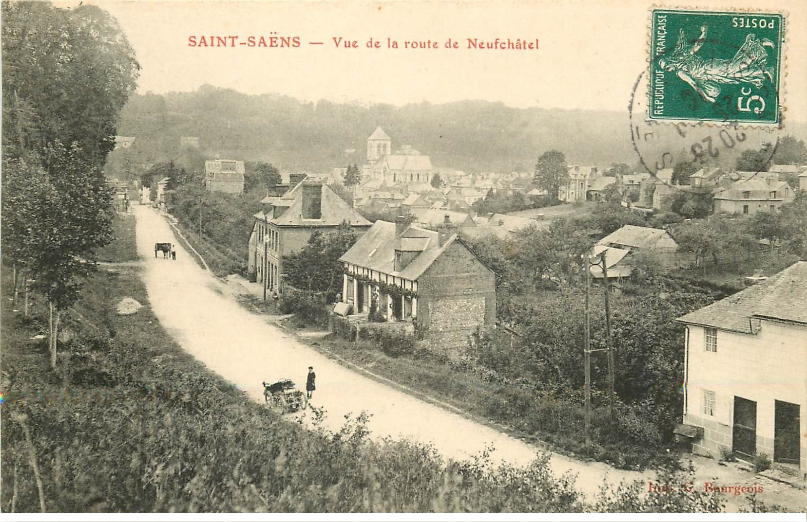 carte postale ancienne 76 SAINT-SAËNS. Route de Neufchâtel 1910