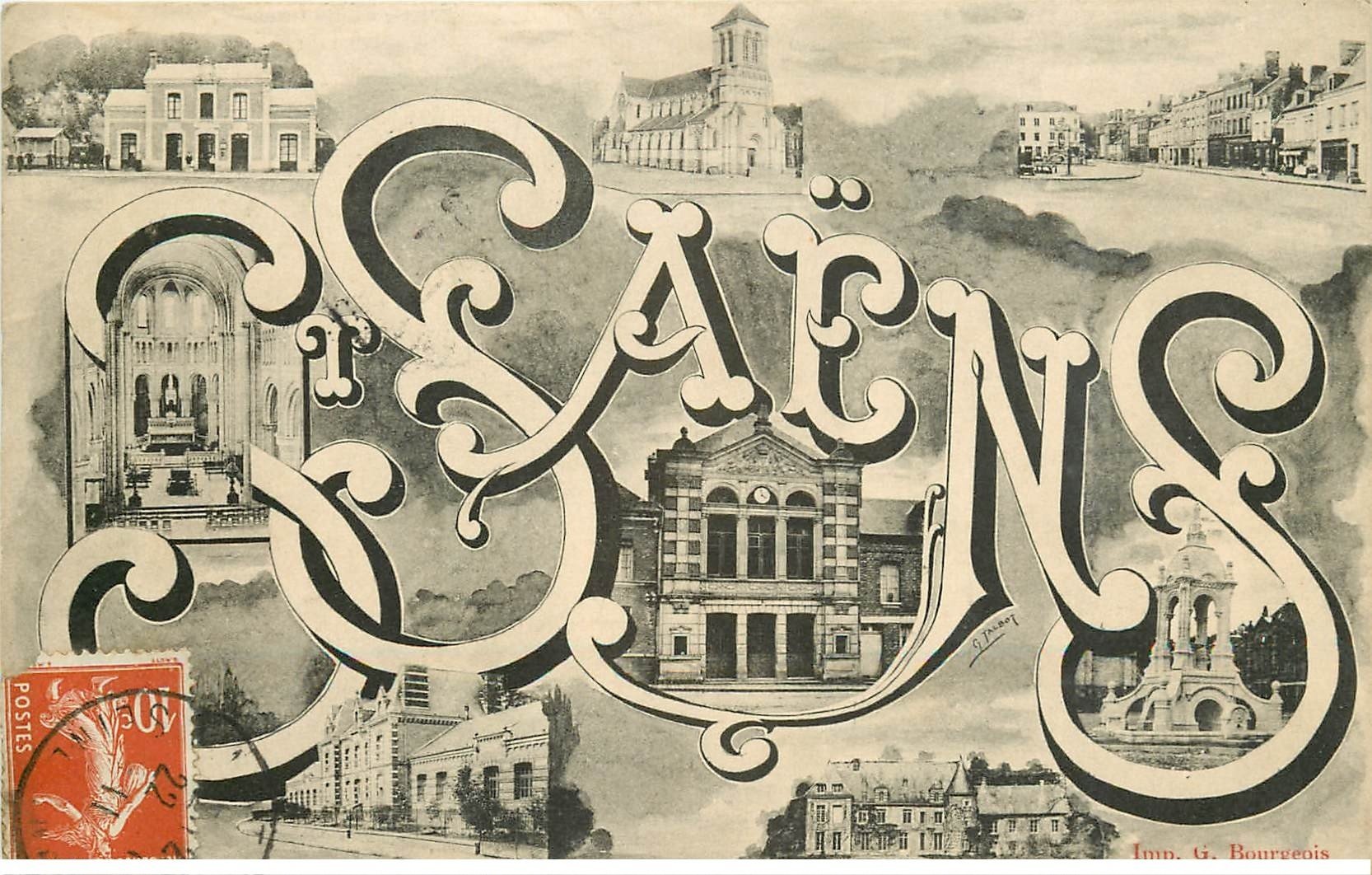 carte postale ancienne 76 SAINT-SAËNS. Multivues 1911