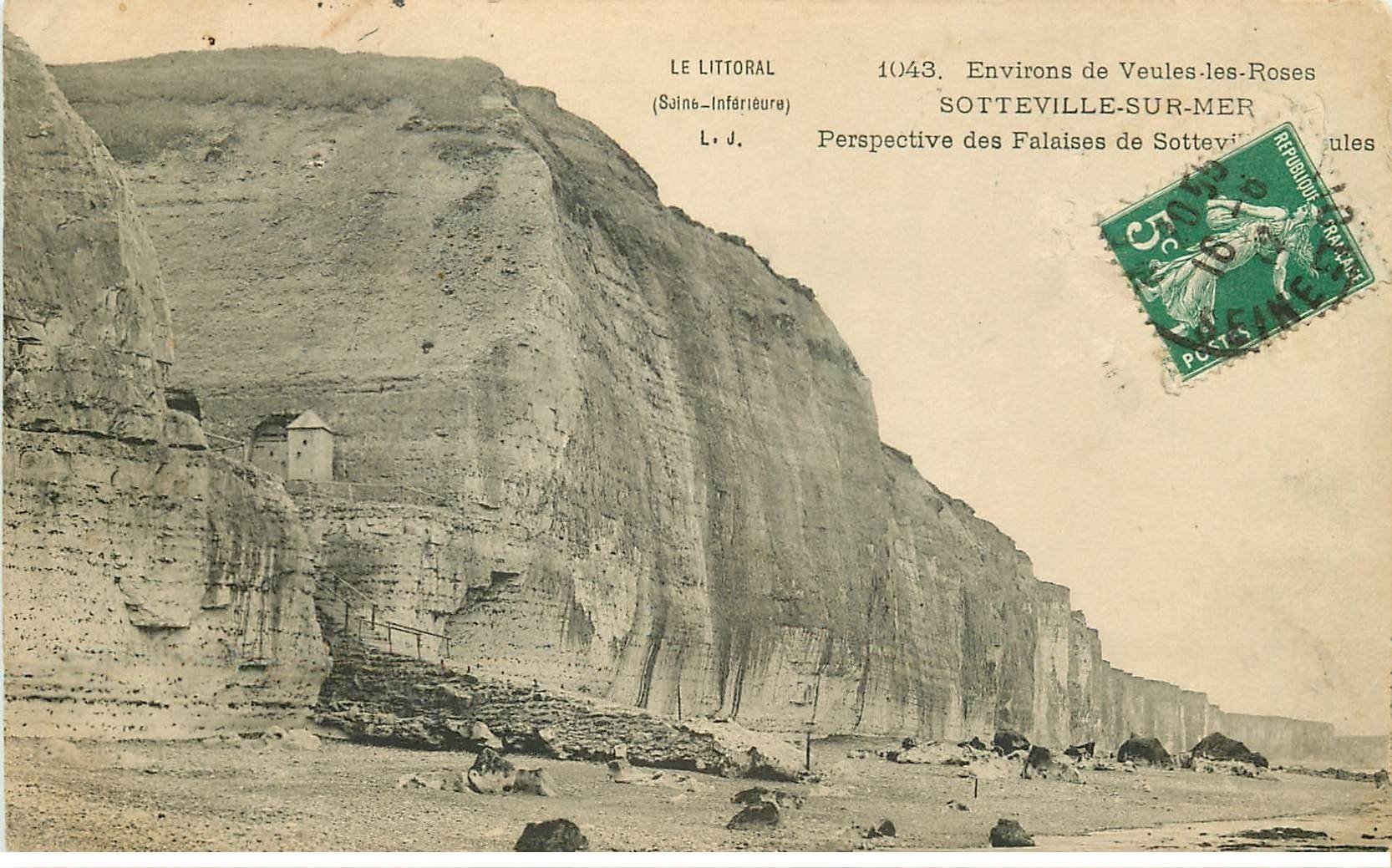 carte postale ancienne 76 SOTTEVILLE-SUR-MER. Les Falaises 1912