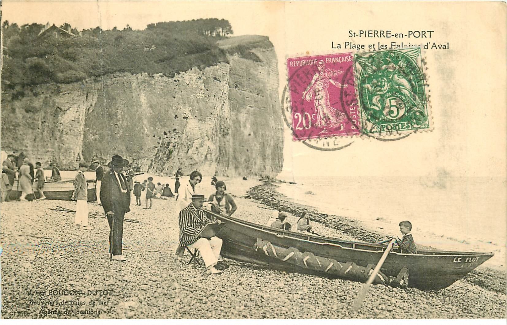 carte postale ancienne 76 SAINT-PIERRE-EN-PORT. Plage Falaise d'Aval 1928 (défaut)