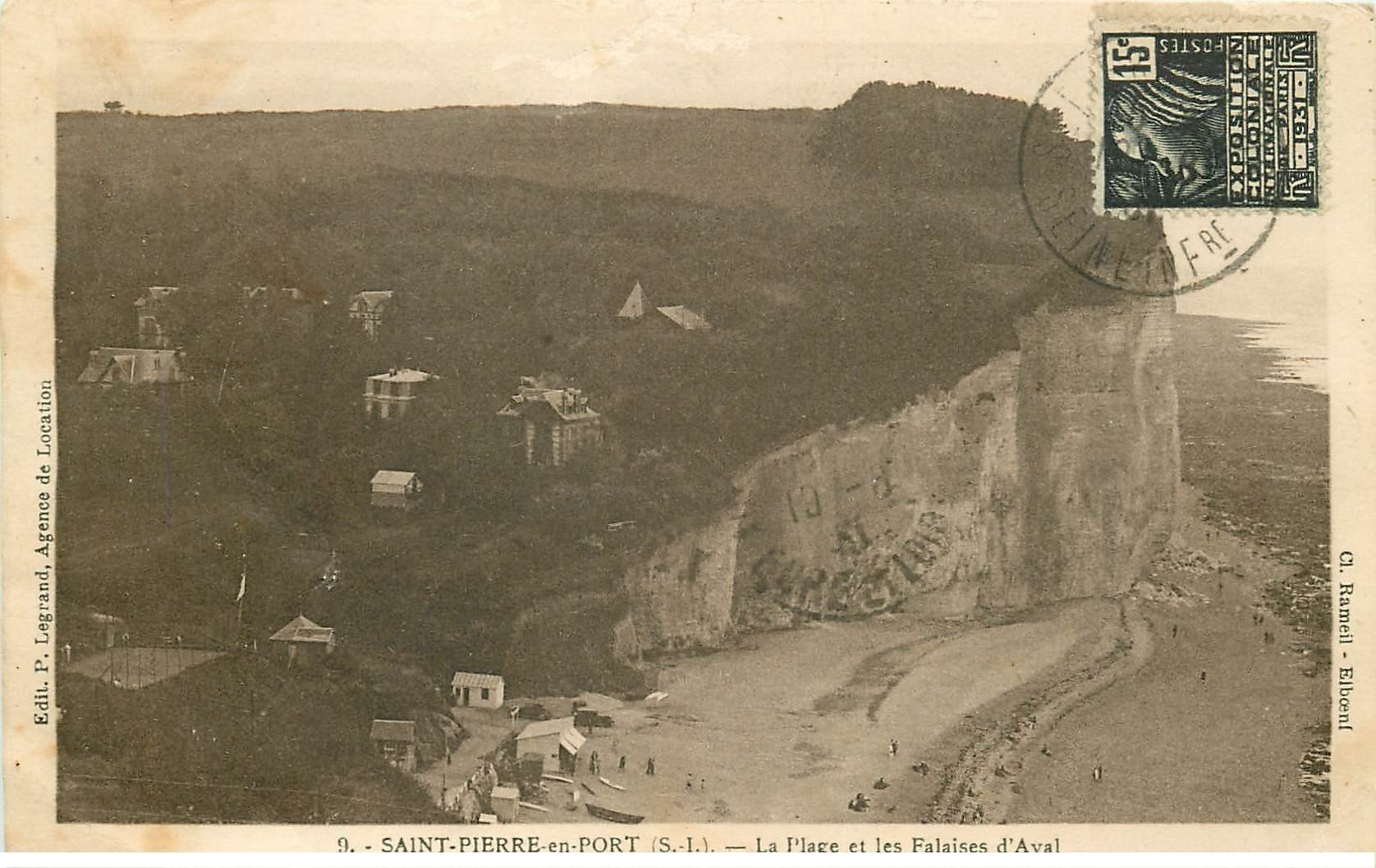 carte postale ancienne 76 SAINT-PIERRE-EN-PORT. Plage Falaises d'Aval 1931