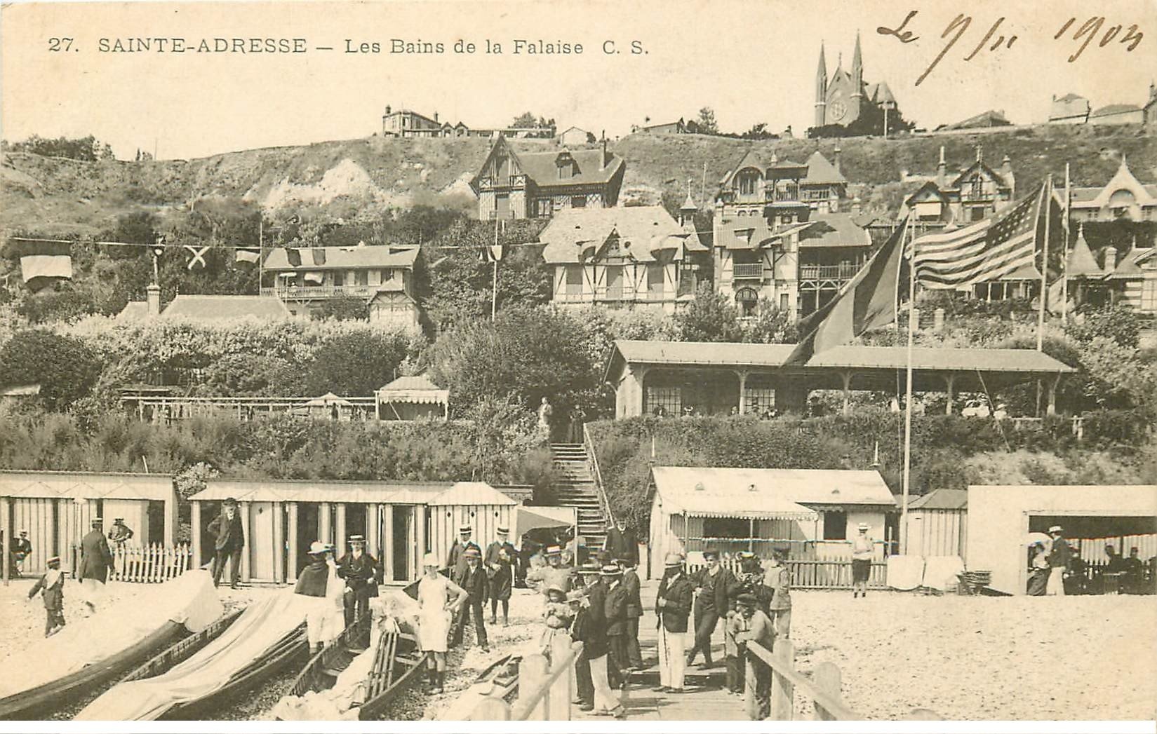 carte postale ancienne 76 SAINT-ADRESSE. Les Bains de la Falaise 1904