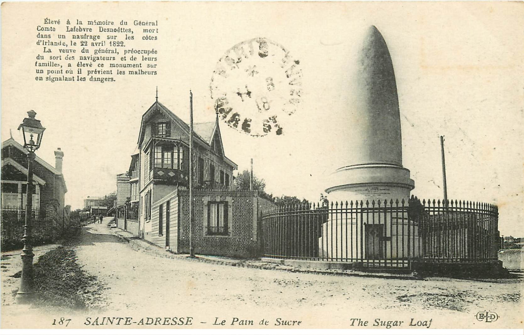 carte postale ancienne 76 SAINT-ADRESSE. Pain de Sucre 1918