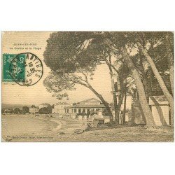 carte postale ancienne 06 JUAN-LES-PINS. La Plage et Casino 1911. Carte cartonnée (pli coin gauche)...